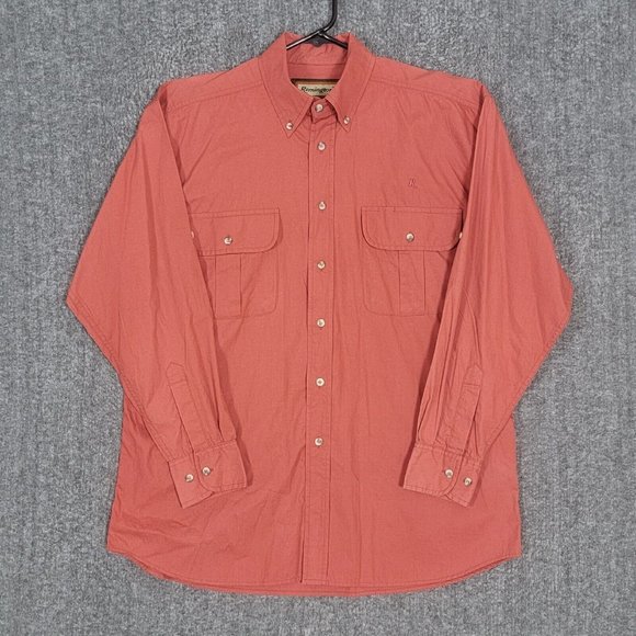 Remington Shirt Mens Large Sienna Brown Long Sleeve Button Down Casual Roll Tab - Picture 1 of 12